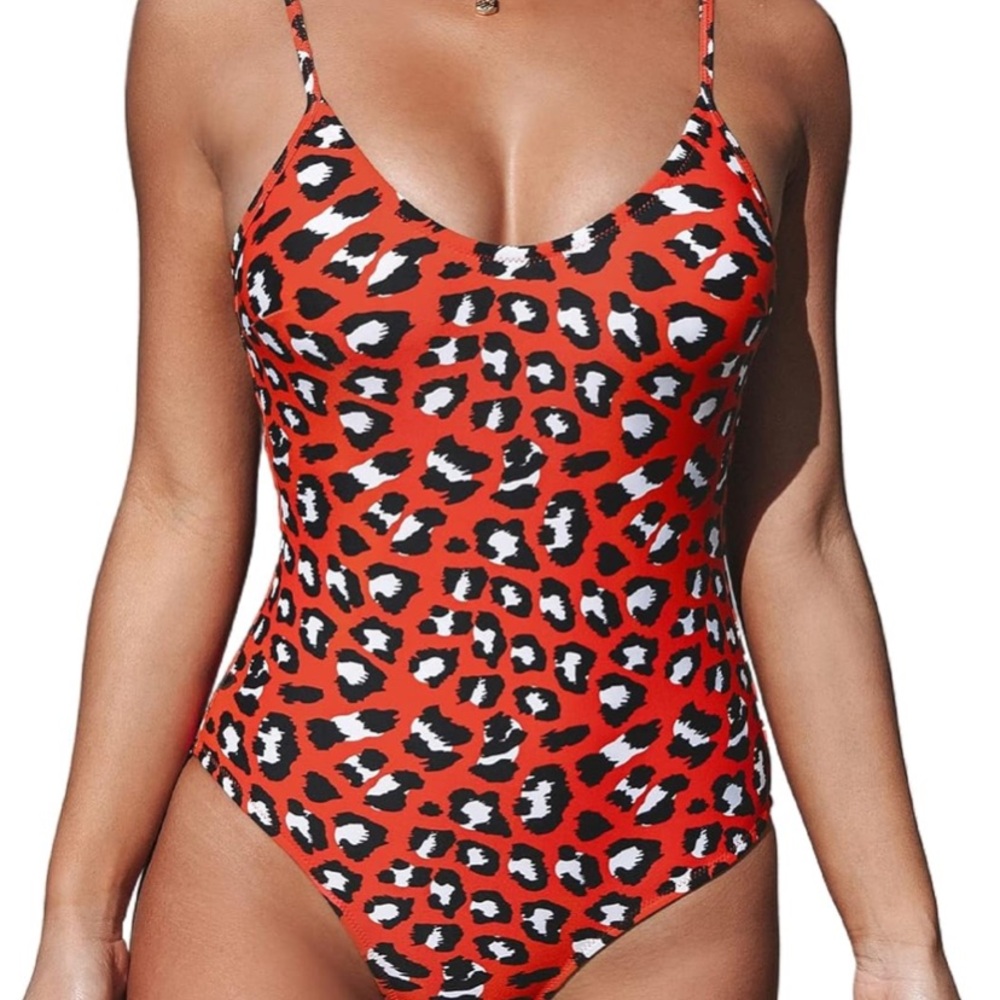 CUPSHE Women's V Neck Leopard Print One Piece Swimsuit